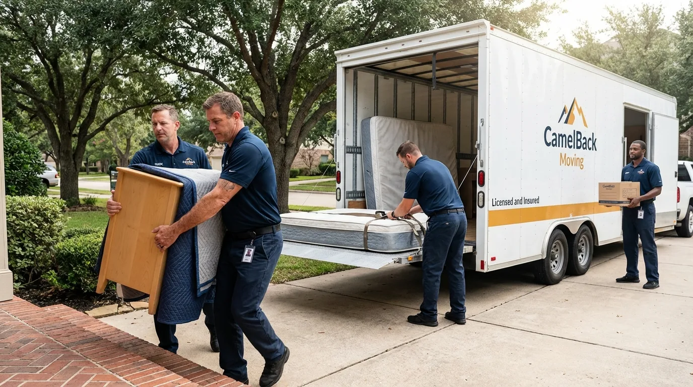 Crew loading residential truck for cross-state move from Claremont, NH