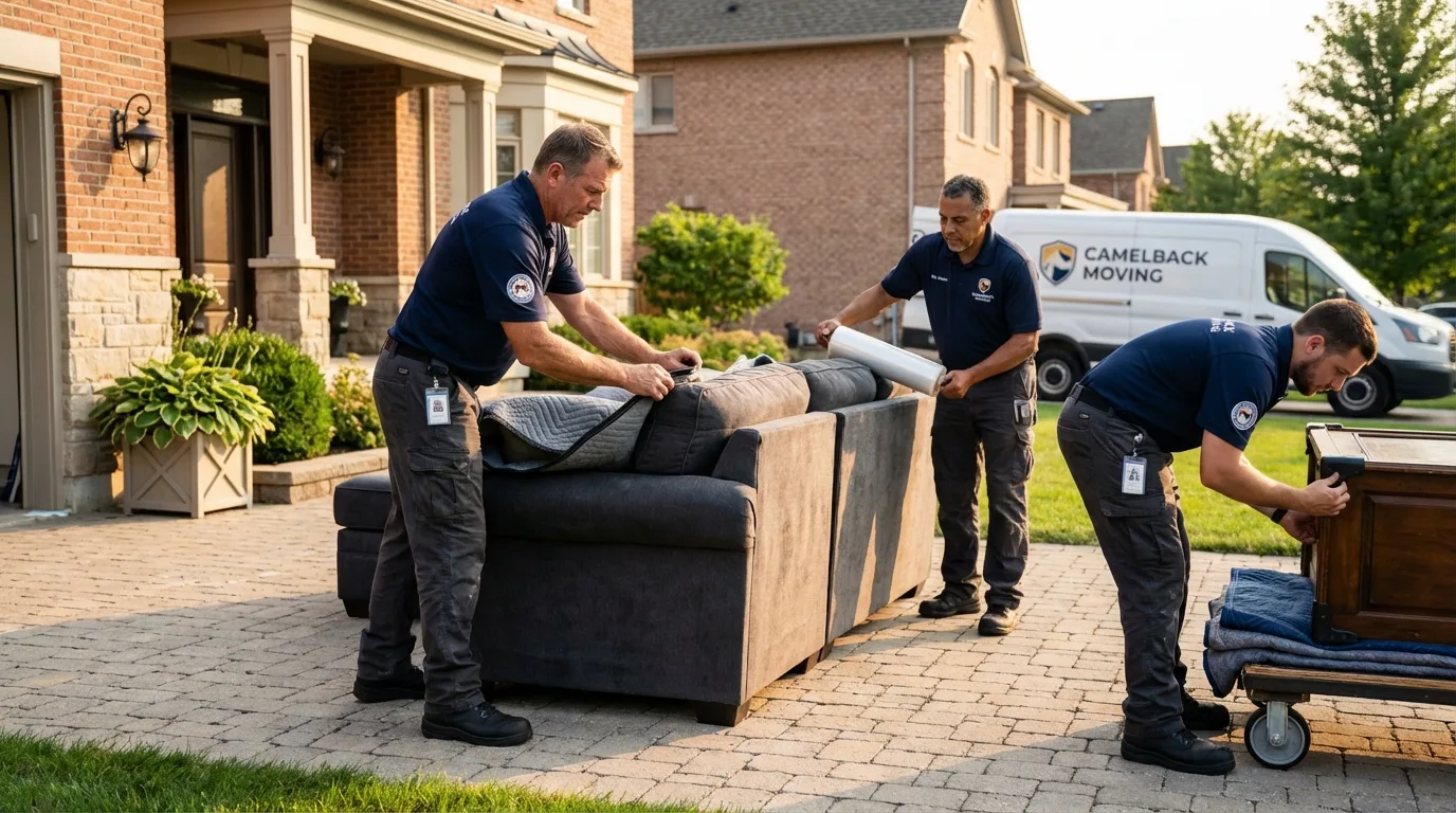 Large estate moving crew wrapping furniture in Claremont, NH