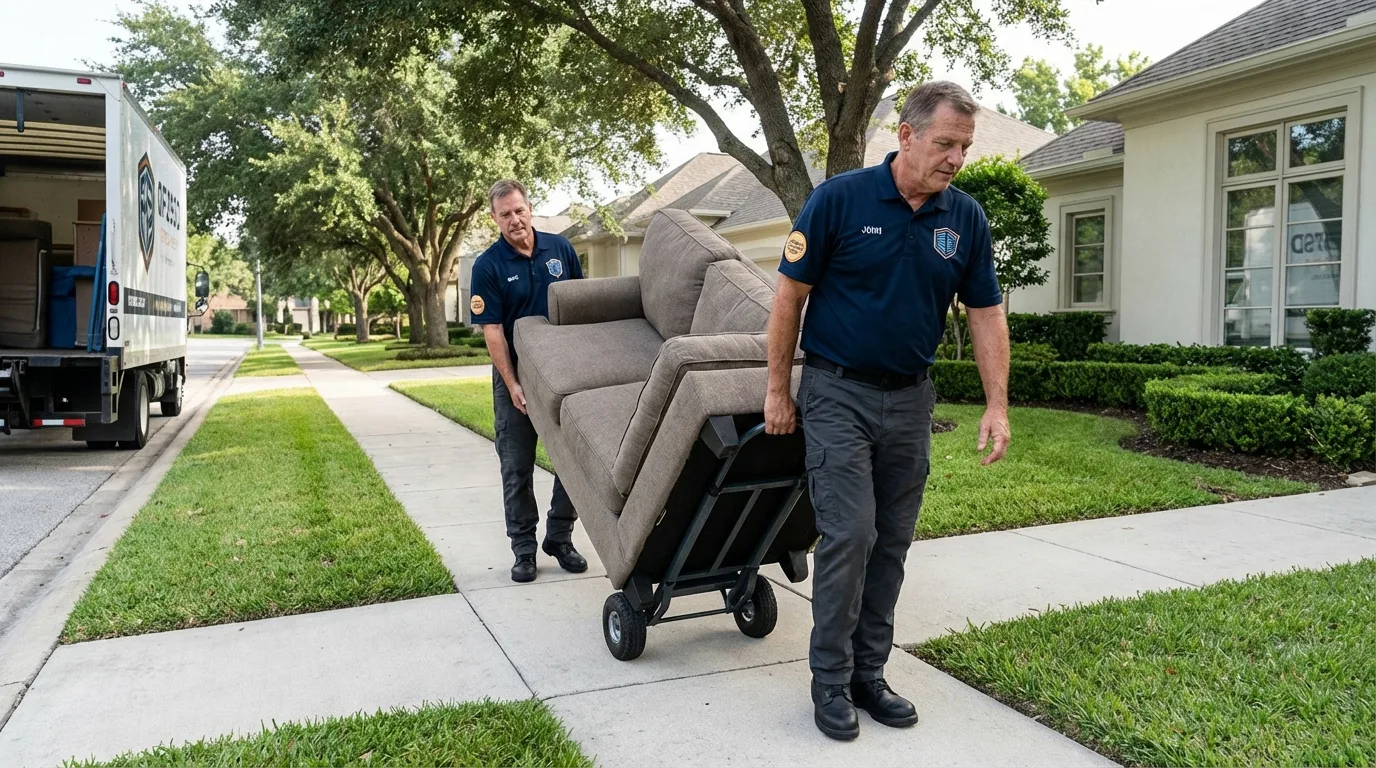 Local residential moving crew loading furniture in Claremont, NH